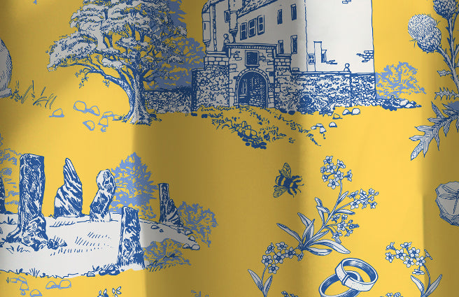 Outlander Sassenach Toile Blue Apron | Scottish Highland Cotton Kitchen Wear
