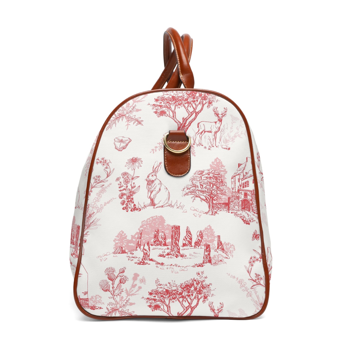 Sassenach Red Toile Weekend Duffel — Waterproof Travel Bag with Vintage Outlander pattern