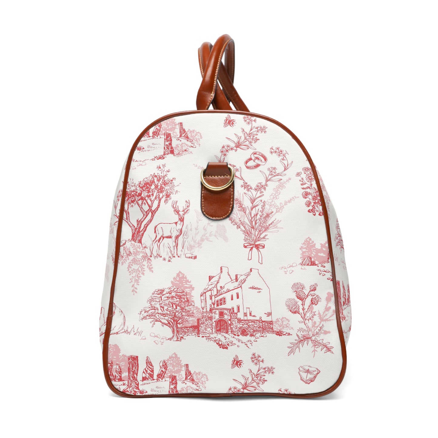 Sassenach Red Toile Weekend Duffel — Waterproof Travel Bag with Vintage Outlander pattern