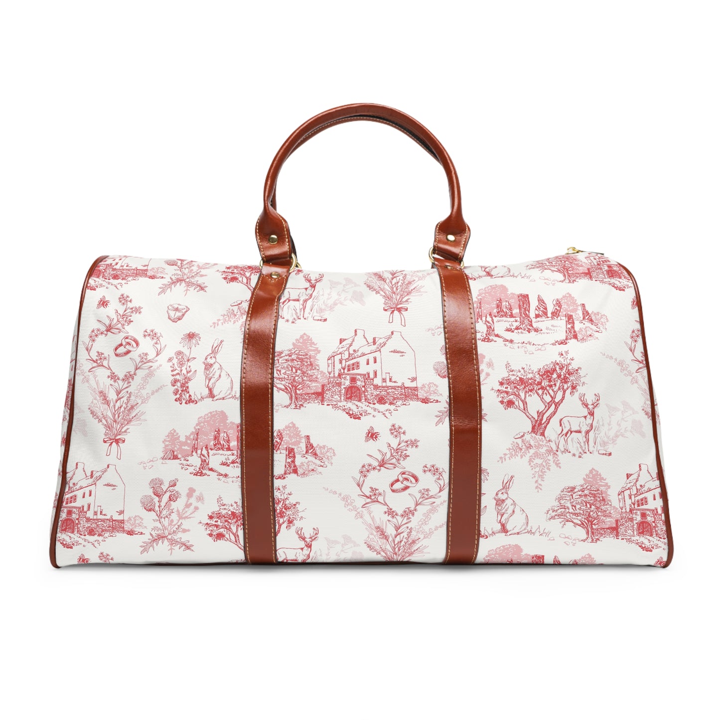 Sassenach Red Toile Weekend Duffel — Waterproof Travel Bag with Vintage Outlander pattern