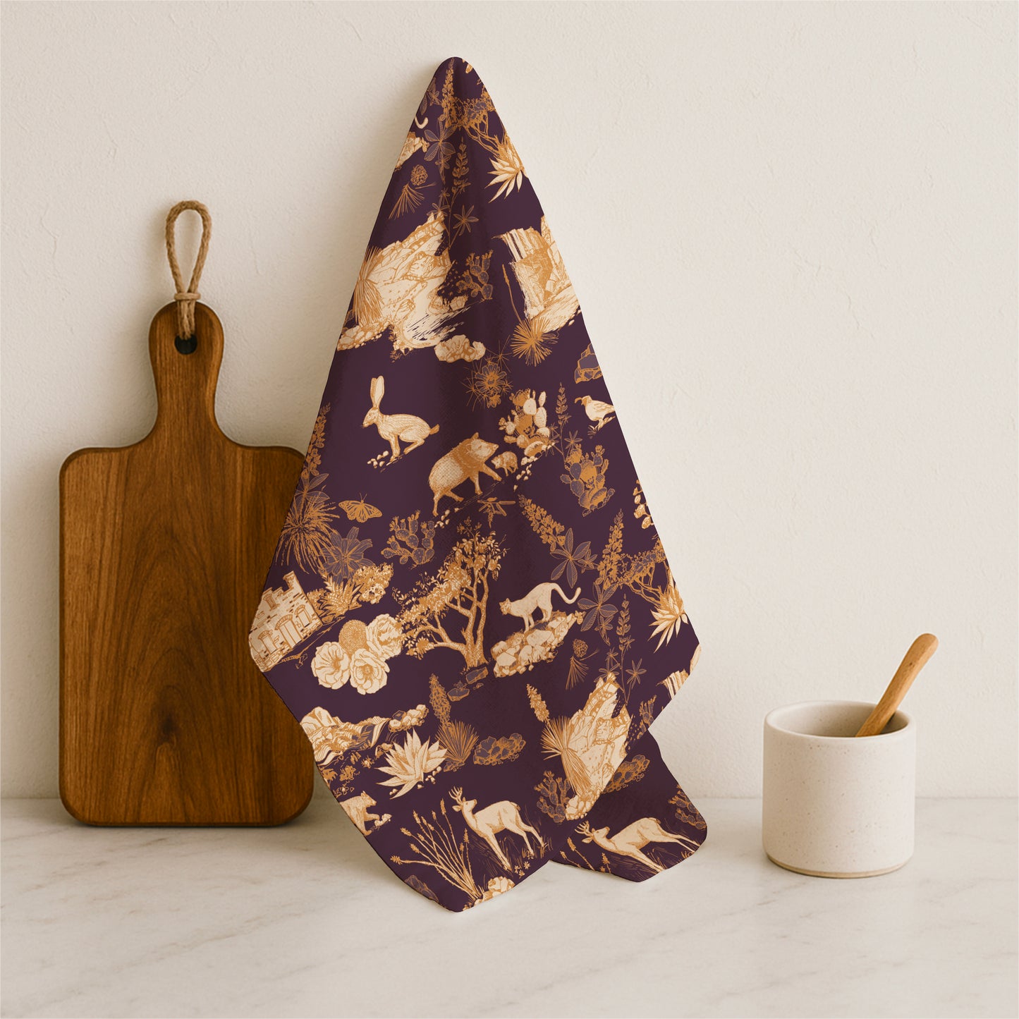 Big Bend Kitchen Towel - espresso pomegranate and gold | Santa Elena Canyon | Casa Grande