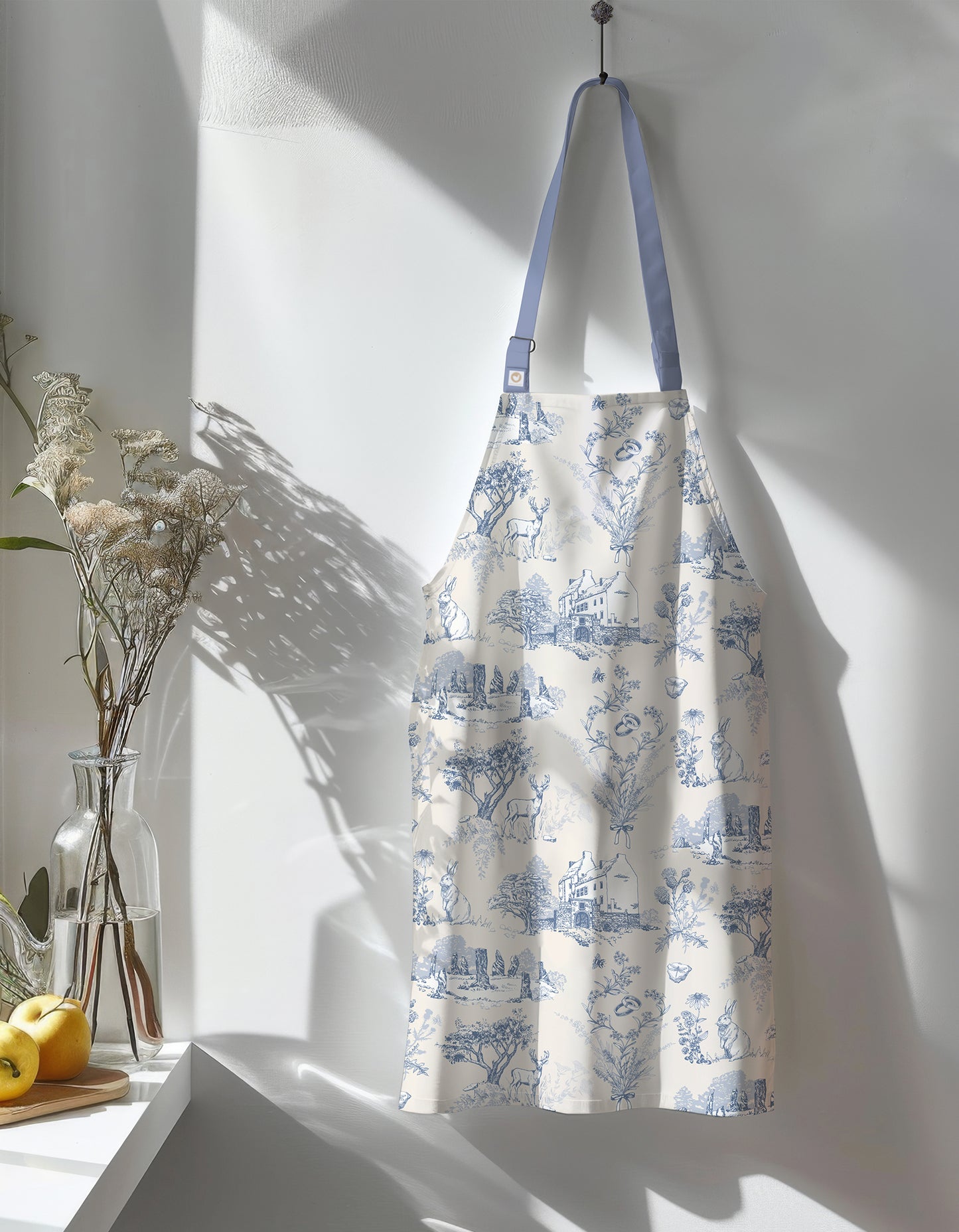 Outlander Sassenach Toile Blue Apron | Scottish Highland Cotton Kitchen Wear