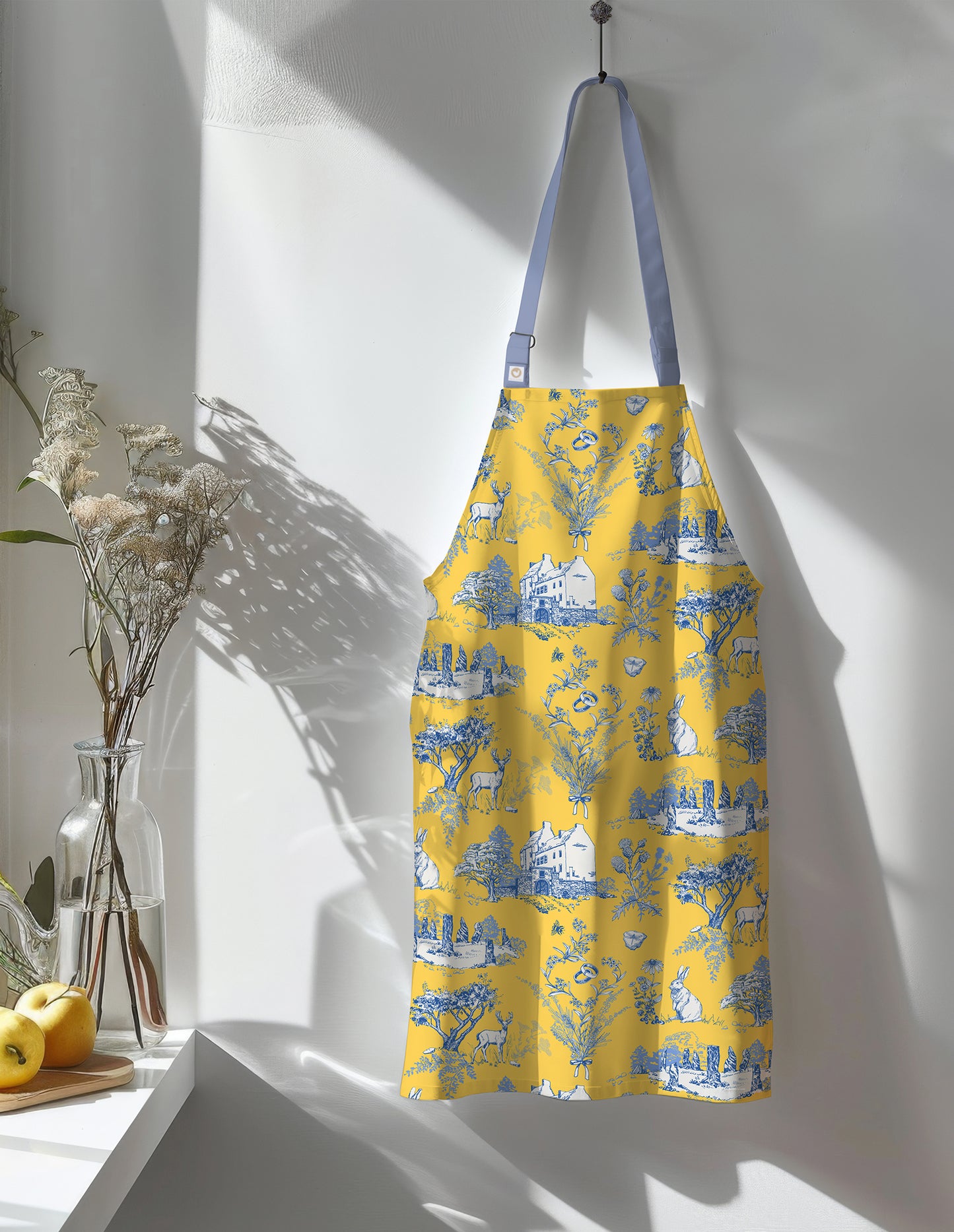 Outlander Sassenach Toile Blue Apron | Scottish Highland Cotton Kitchen Wear