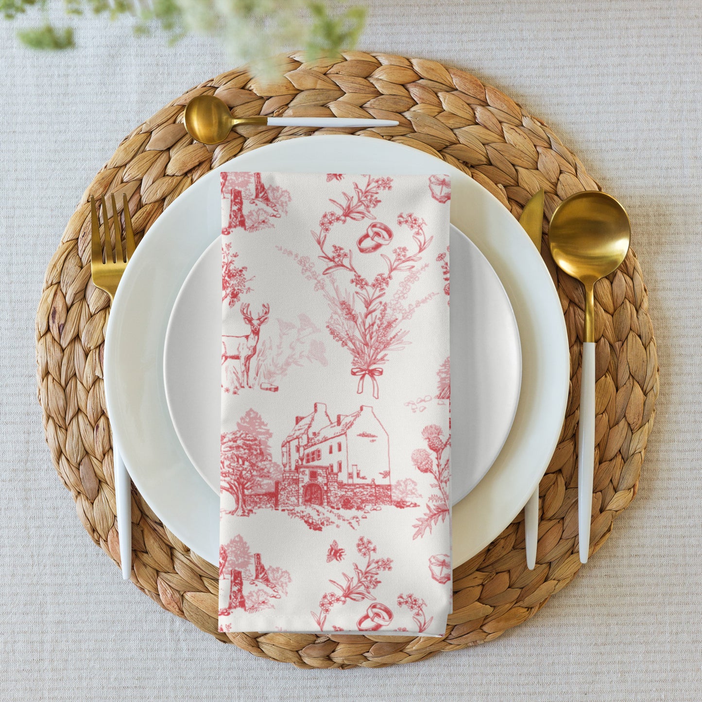 Sassenach Toile Cloth napkin set of 4, Red - FREE SHIPPING