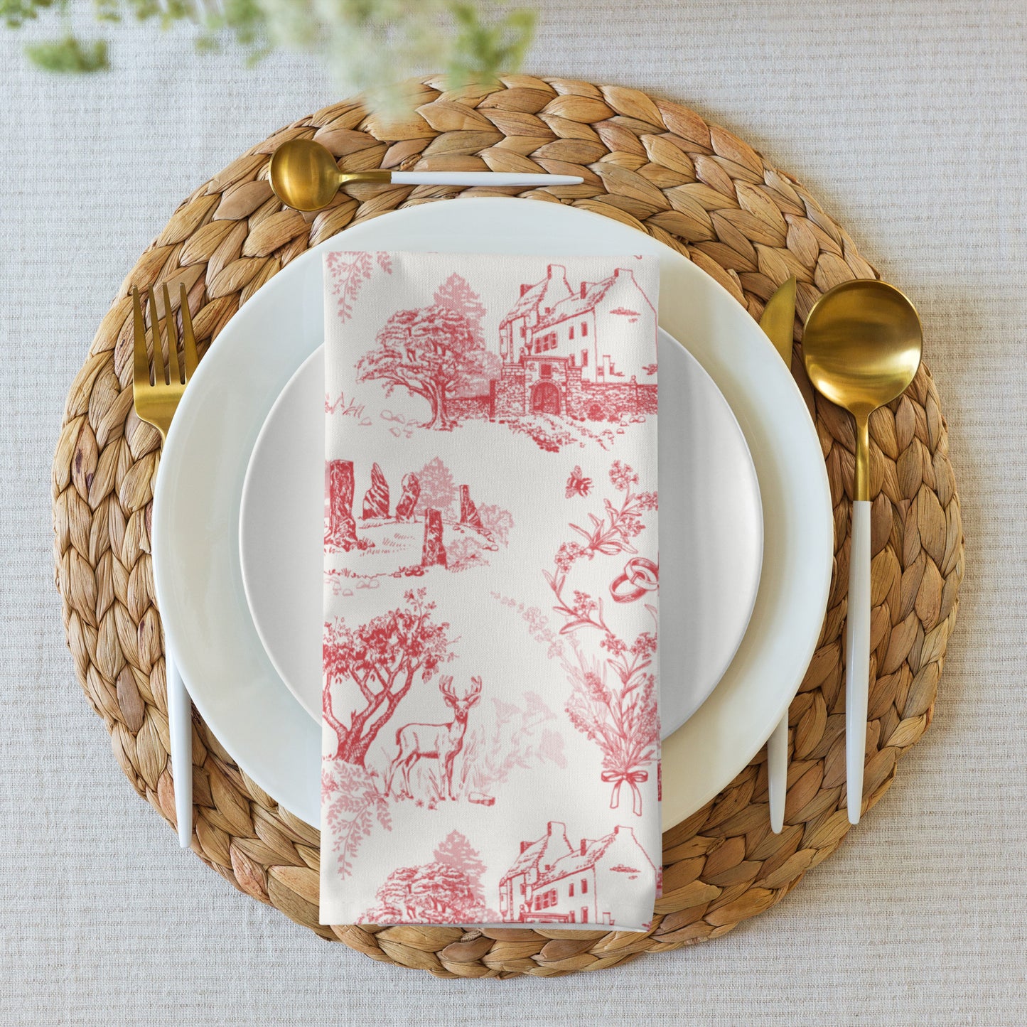 Sassenach Toile Cloth napkin set of 4, Red - FREE SHIPPING