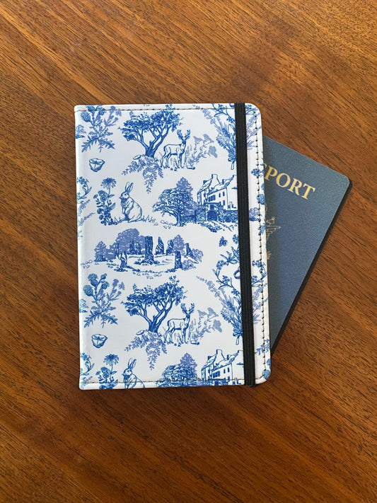 Sassenach Blue Toile Passport Cover | Outlander-inspired Travel organizer | Scottish Highlands | French Toile