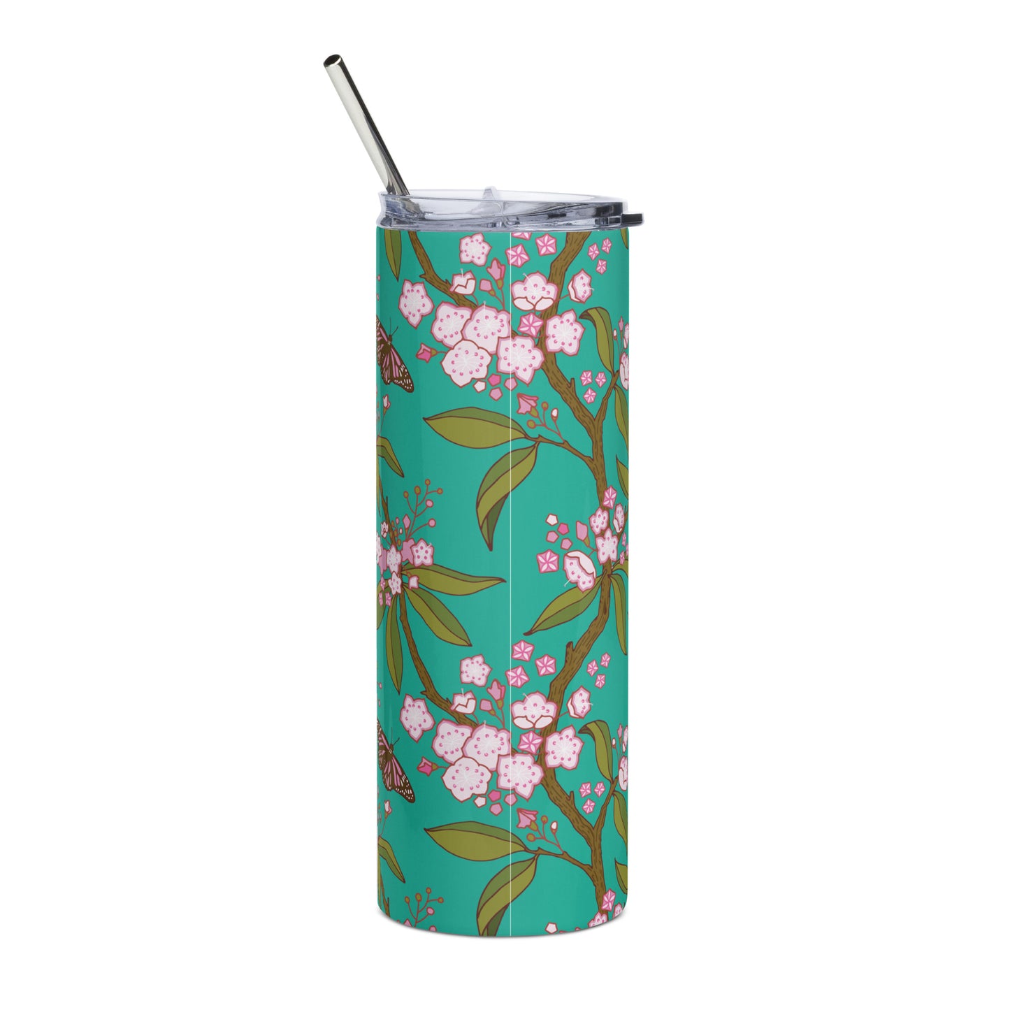 Mountain Laurel stainless steel tumbler, Turquoise - FREE SHIPPING