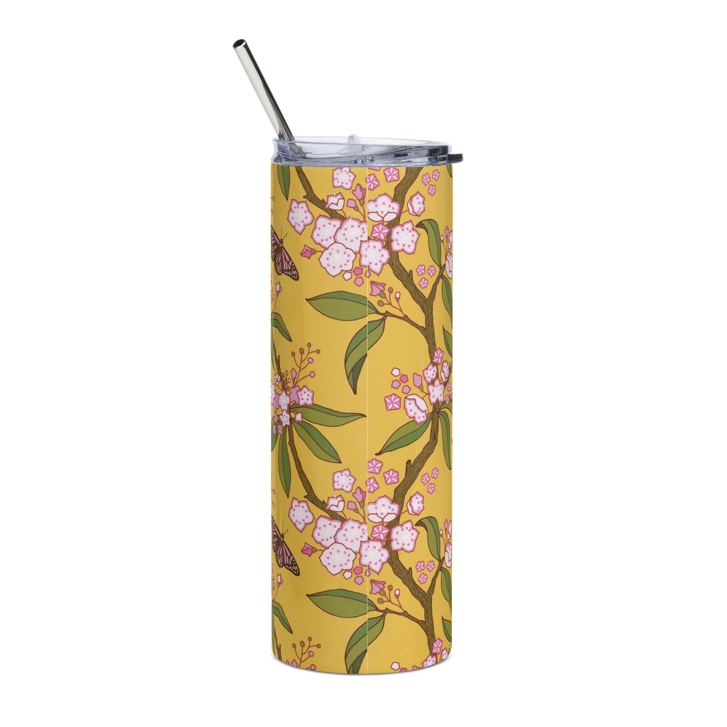 Mountain Laurel Stainless steel tumbler, Yellow, FREE SHIPPING