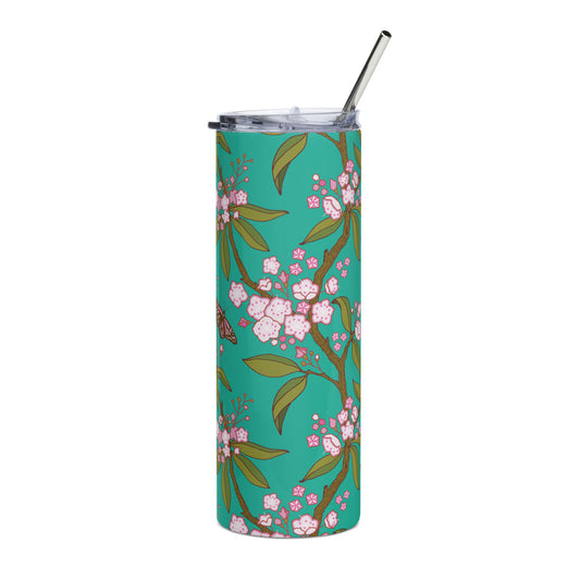 Mountain Laurel stainless steel tumbler, Turquoise - FREE SHIPPING