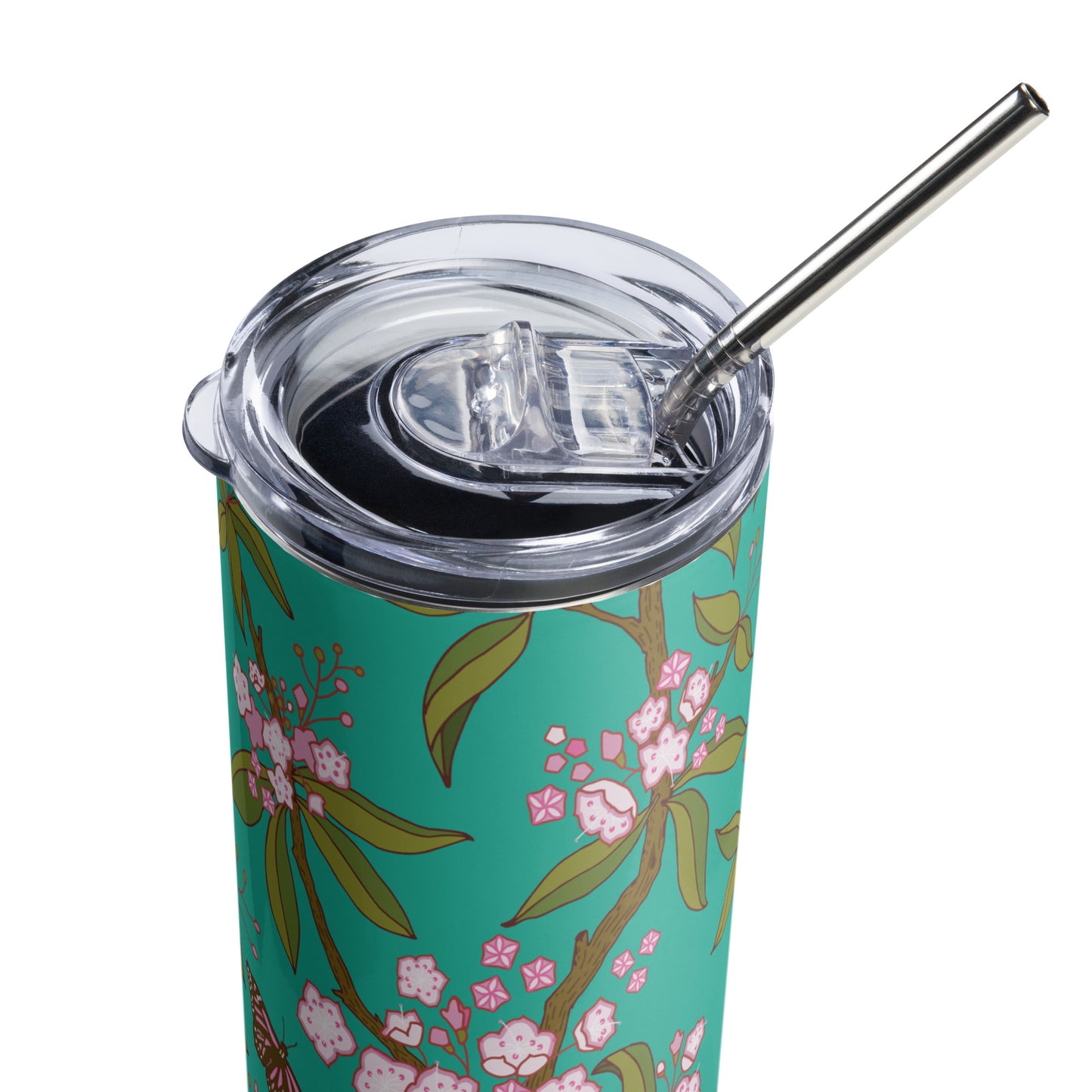 Mountain Laurel stainless steel tumbler, Turquoise - FREE SHIPPING